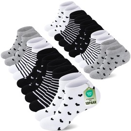 SukModen 10/20 Paia di Calzini Donna Corti in Cotone 35-38 39-42，Calzini Donna Sportivi Multicolori con Strisce, Fiori e Cuori 39-42 HUN