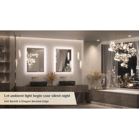 Keonjinn LED Mirror Backlit 24 x 30 Inch, Beveled Bathroom Mirror with Backlight, UL-Listed, Safe Tempered Glass, 3 Color Lights, Dimmable, Defogging, Frameless Lighted Vanity Mirrors for Wall