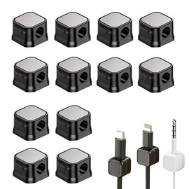 Cable Holder Cable Clips Pack of 12 Cable Holder Desk Magnetic Adjustable Cable Organiser Magnetic Holder White Cable Clips for Bedside Table, Charging Cable, Office Supplies (Black)