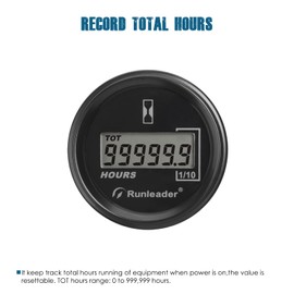 Runleader Digital Hour Meter AC 6V to 85V & DC 6V to 60V TOT Hour Meter for ZTR Lawn Tractor Golf Cart Grass Trimmer Electric Car Jet Ski Dirt Bike (L:(AC6-85V/DC6-60V))
