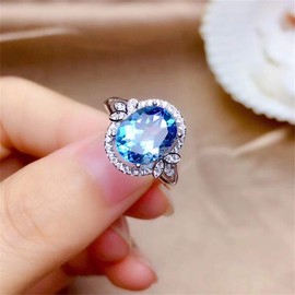 925 Sterling Silver Fashion Sapphire Ring Oval Perfect Cut Solitaire Cubic Zirconia Rings CZ Eternity Engagement Wedding Band Ring for Women TZ.15 (US Code 6)
