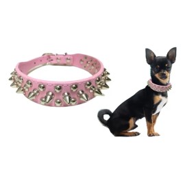 Collar para Perro Extra Chico Rosa en Piel Sintética con Picos Ajustable Estilo Rudo | Petcorp