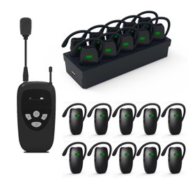 Wireless Tour Guide System,1 Transmitter 10 Receivers Tour Guide Microphone,10-Slot Charge Case,Tour Guide Headset System for Museum Tours, Factory Tours, Tour Guides and Sightseeing Tours