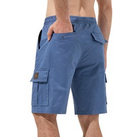 HHZ Drawstring Cargo Shorts for Mens Cotton Stretch Relaxed Fit with 6 Pockets Casual Work Hiking Summer Beach Short Man Twill Chino Shorts Blue 3X-Large