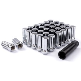 DCVAMOUS 32 PC 14x1.5 Lug Nuts Chrome 7-Spline Compatible with Chevy GMC 8 Lug Aftermarket Wheels - M14x1.5 Extended Lugnuts 2" Tall Cone Seat with Key for Sierra Silverado Suburban Express 2500 3500