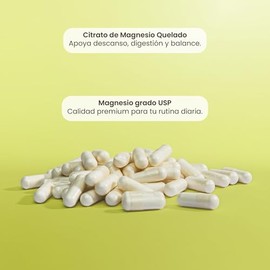 Matter Magno-Cit, Citrato de Magnesio Quelado USP, Apoya la Función Muscular, Nerviosa y Digestiva, Certificación Kosher y Halal, Alta Biodisponibilid
