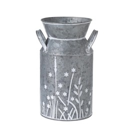 Vintage Galvanized Metal Milk Can, Farmhouse Rustic Flower Pitcher Vase, Decorative Floral Milk Jug Vase for Home Décor, 10.8’’H