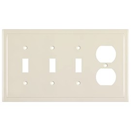 Henne Bery Modern Edge Decorative Wall Plate Switch Plate Outlet Cover, Durable Solid Zinc Alloy (Triple Toggle/Single Duplex, Light Almond)