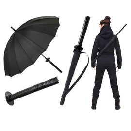 WPOZD Samurai Umbrella Katana Umbrella Black Umbrella Tactical Umbrella Cool Birthday Gift Anime Same Paragraph Strong Windproof Outdoor Umbrella (16 bone)