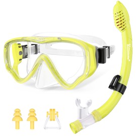 U PHITNIS Kids Snorkel Set for Age 4-14 - Dry Top Snorkeling Gear for Kids Junior & Youth - Childs Diving Mask with Big Eyes for Boys Girls - Anti-Fog Snorkeling Mask and Snorkel Set