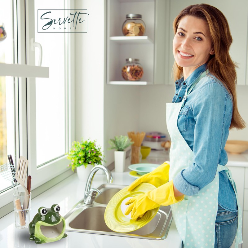 Decorative Dish Sponge Holder for Kitchen Sink - Frog
