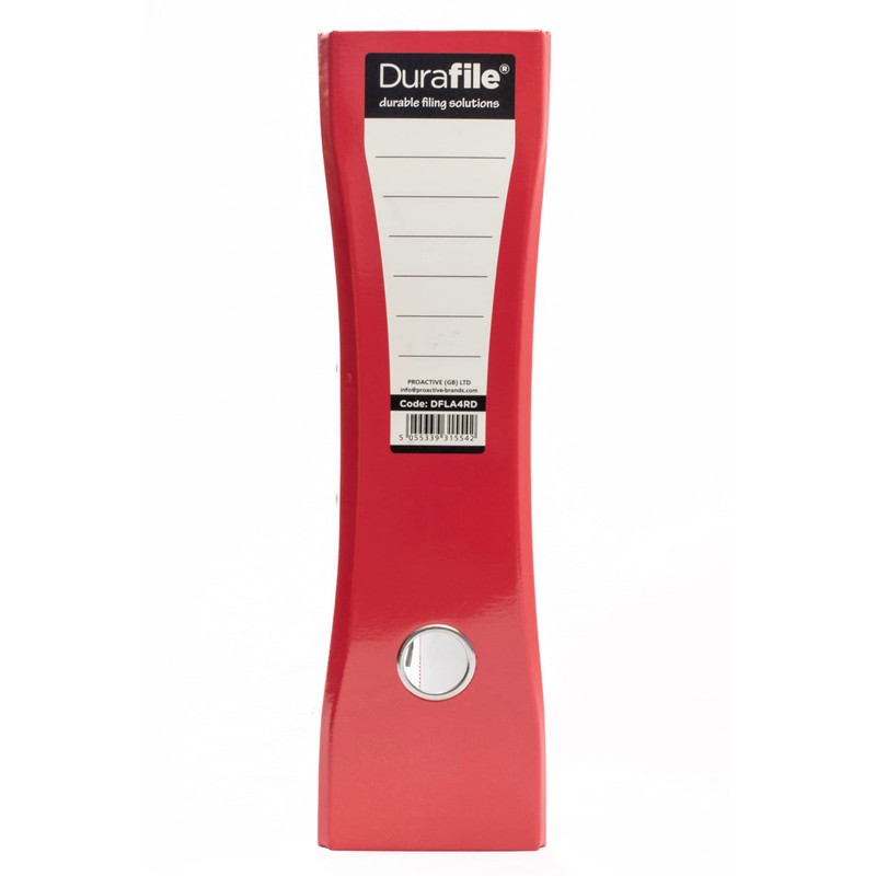 Durafile Lever Arch File, Red File, 'Ergonomic Curved Spine' Single