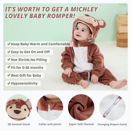 MICHLEY Unisex Baby Boy Girl Hooded Romper Winter Animal Cosplay Jumpsuit Outfit, Squirrel, 13-18months, Size 90