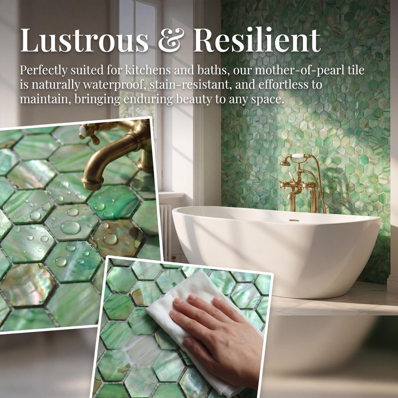 MOP Green Hexagon Mother of Pearl Backsplash Tile 1 Sheets