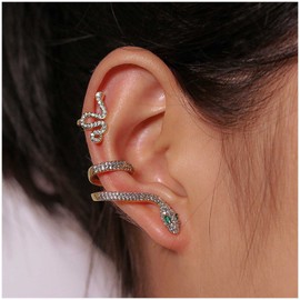 Cimenexe Gothic Snake Ear Cuff Earrings Paved Snake Wrap Earrings Crystal Snake Ear Crawler Earrings Gold Snake Stud Earrings Bohemian Serpent Cartilage Cuff Earrings Jewelry for Women and Girls Set