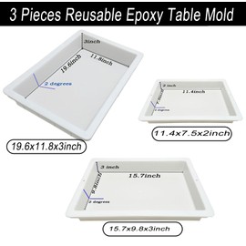 3 Pieces Reusable Epoxy Table Mold 19x11 inch &15.8x9.6 inches & 11.3x7.4 inches, Large Tray Mold, Rectangles Resin Molds for River Table, Tray, Coffee Side Table, Cutting Board, Charcuterie Board