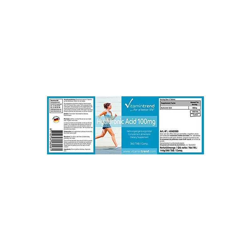 Hyaluronic Acid 100 mg - 360 Tablets - Vegan