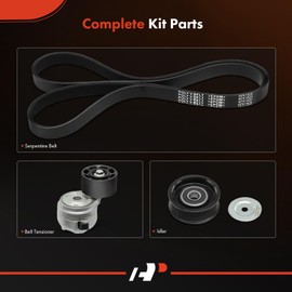 A-Premium Engine Serpentine Belt Drive Kit Compatible with Freightliner Cascadia & International Harveste 5500i, 5600i, 5900i, 9900i & Kenworth T2000, T600A, T660 & Peterbilt 357, 365 & Volve VNL
