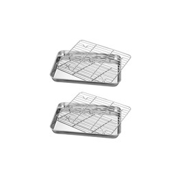 Doveja Bat Set 18-8 Stainless Steel Frying Food 4 Piece Bats Tempura Bats Tray Cooking Bat with Lip Prep Cooking Bat (23cm)