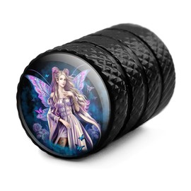 Pink and Purple Fairy Valve Stem Caps for Tire Rim Wheel Aluminum - Black