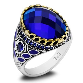 Anillo sólido de plata de ley S925 para hombre, vidrio azul, ágata negra, ágata roja, morado, circonita, turquesa, anillo hecho a mano, estilo nacional, joyería única, 11, Metal, Ágata