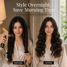 Signature 8 Diadema con rulos sin calor/Rizador de cinta de seda sin calor para rizos con pinza para el cabello, ondas suaves y naturales, rulos para 