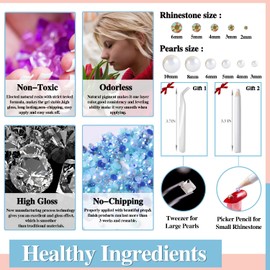 Makandup 2500 Pcs Rhinestone Light Blue Half Round Pearls Mixed Size AB Color Nail Gems Bling Flatback Gems for Nail Art Face Makeup and Craft with Pickup Pencil and Tweezer