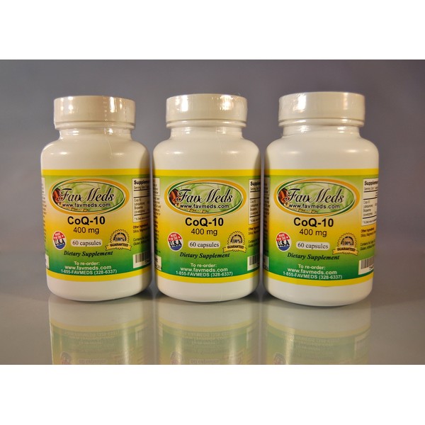 CoQ-10 Q-10 coq10 CO Q10 co-Enzyme 400mg - Various Sizes. Made in USA (3 Bottles - 180 [3x60] Capsules)
