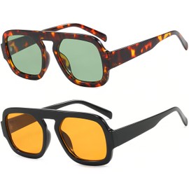 Kursan Square Aviator Sunglasses for Women Men 70s Retro Style Sun Glasses Shades UV400 Protection (Tortoise/G15 + Bright Black/Orange)