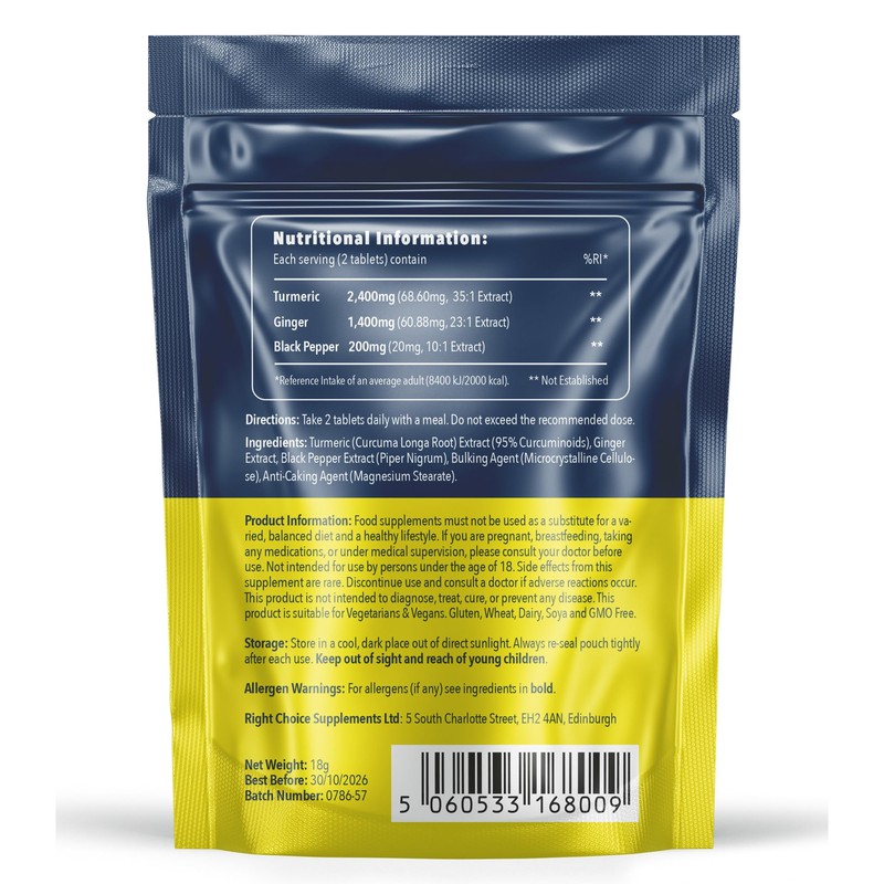 Turmeric, Ginger & Black Pepper 4000 mg Tablets (per Serving),