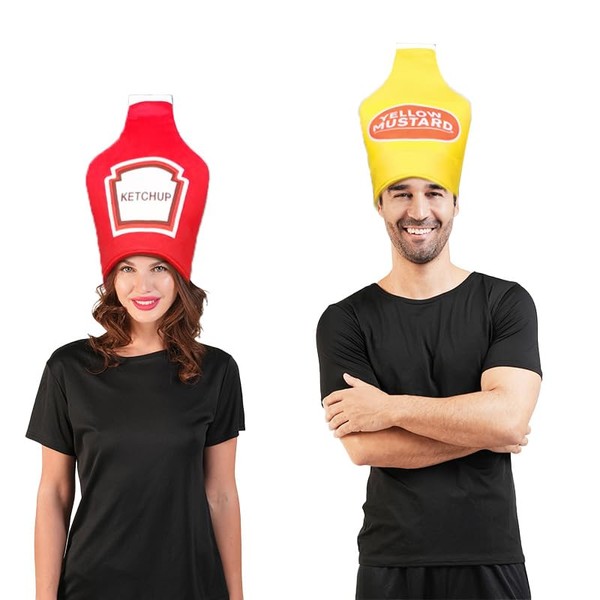 PGOND Ketchup and Mustard Novelty Costume Hats,Adult Condiment Bottle Hat