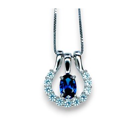 Tiny Blue Sapphire Necklace Horseshoe Style - 18KGP @ Sterling Silver - September Birthstone - One necklace two wearing - Minimalist horseshoe pendant #190