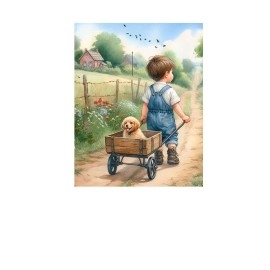 Twisted R Design 11x14 A Boy and His Dog Nursery  Canvas Print Wall Art
