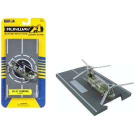 DCD Boeing CH-47 Chinook Helicopter Olive Camouflage "United States Army" with Runway Section Diecast Model by Runway24