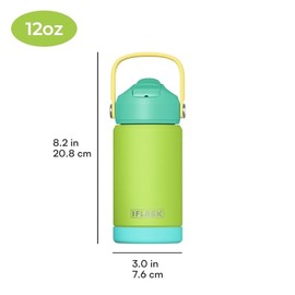 Botella de agua para niños de 12 onzas con tapa de popote, 100% a prueba de fugas, termo aislado de acero inoxidable de doble pared, sin BPA y sudor, 