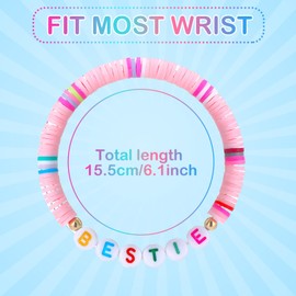 Sureio 24 Pcs Colorful Classic Bestie Friendship Bracelets Bulk Letter Bracelets Surfer Bracelets Stretch Beaded Kids Bracelet for Girls Women School Tween Girl Party Favors