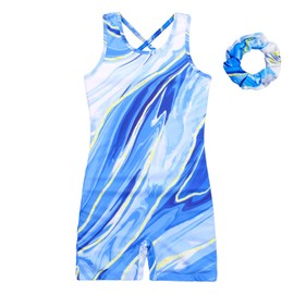 JESKIDS Leotards for Girls Gymnastics Dance Unitards Biketards Tumbling Crisscross Back Activewear Blue Marbling 4-5 Years