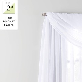 SmartSheer Crushed Voile Rod Pocket Window Sheer Panel, White, 63" L x 52" W (Single Panel)