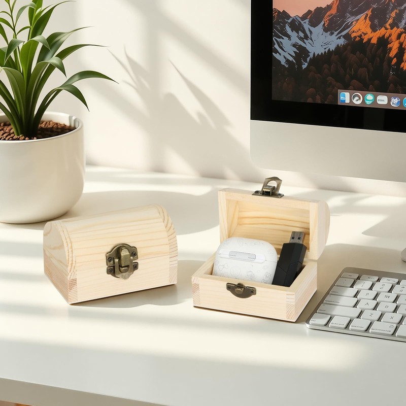 2 Pcs Unfinished Wooden Treasure Box for DIY Crafts (2*Small)