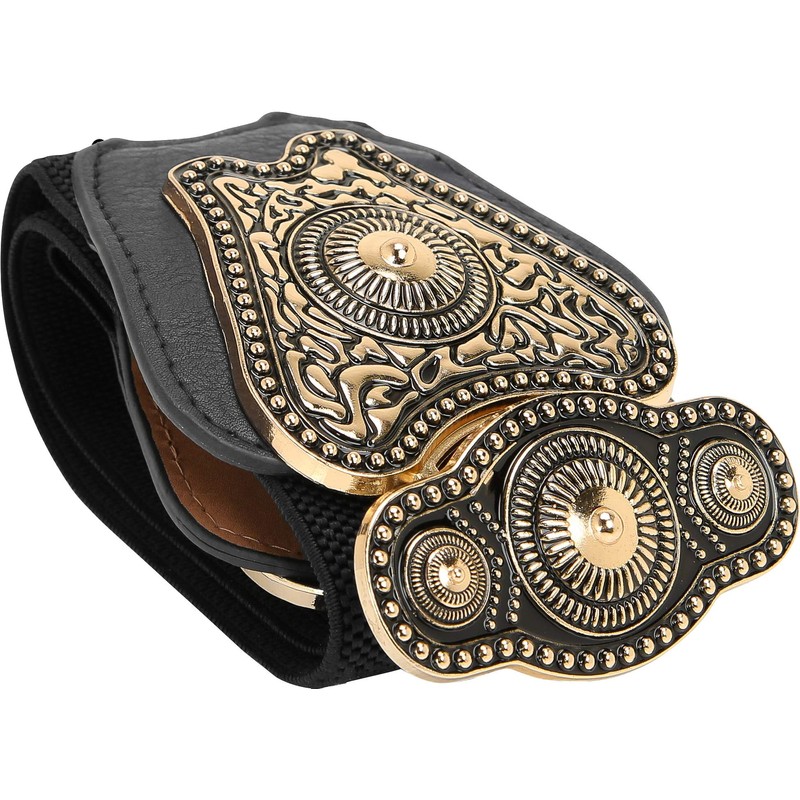 BlackButterfly Vintage Wide Elastic Stretchy Antique Buckle Belt, black