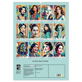 Art Deco Retro Porträts (Wandkalender 2026 DIN A2 hoch), CALVENDO Monatskalender: Eleganz in reduzierter Darstellung (CALVENDO Kunst)