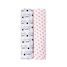 Lässig Baby Swaddle Blanket Burp Blanket Muslin Cotton Soft Pack of 2 120 x 120 cm Little Chums Mouse pink