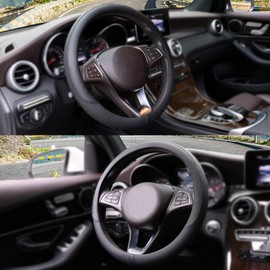 COFIT 15 Inch Cubre Volante Microfibra Cuero Cubrevolante Auto Antideslizante Fundas Universal Volante de Automovil para Talla S 37-38cm, Negro