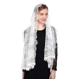 Uccellino Catholic Veil Church Mass Worship Stole with Attached Comb to Prevent Slipping, Veil, white