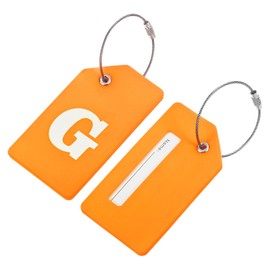 MECCANIXITY Silicone Luggage Tags 3.6"x2" Identifier ID Card Holder Labels for Travel Suitcase Bag Initial Letter G, Orange, Pack of 2