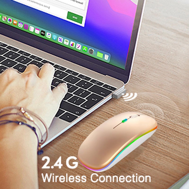 LED Wireless Slim Silent Dual-Mode 2.4G+BT Rechargeable 7-Color Portable Mobile