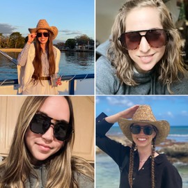 PROUDDEMON Retro oversized aviator Sunglasses Women Men, 70s 90s Square Vintage Stylish Frame Sunglasses, Red+yellow