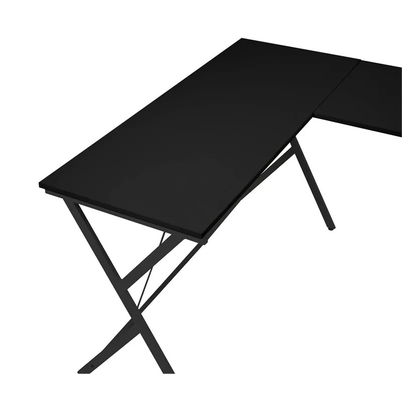 Bowery Hill Modern Wood/Metal L-Shaped Computer Desk in Black