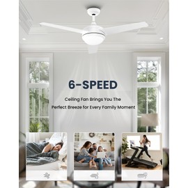 Frstem 52" Low Profile Ceiling Fan with Light & Remote, Downrod Mount Ceiling Fan Light Fixture, 3 Wood Blades, 6-Speed Timer 3 CCT Reversible DC Motor, for Bedroom Living Room Nursery Kitchen, White
