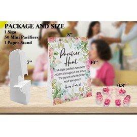 Baby Pacifier Hunt Baby Shower Games, Gender Reveal Game, Flower Theme 8×10 Sign and 50 Mini Acrylic Pacifier, Favorite Adults Kids Games for Baby Shower Activities, Baby Shower Games for Girl BPH10
